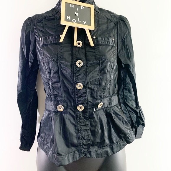 WHITE HOUSE BLACK MARKET BUTTON DOWN SATIN LIKE JACKET BLACK SIZE 00 - Picture 1 of 11